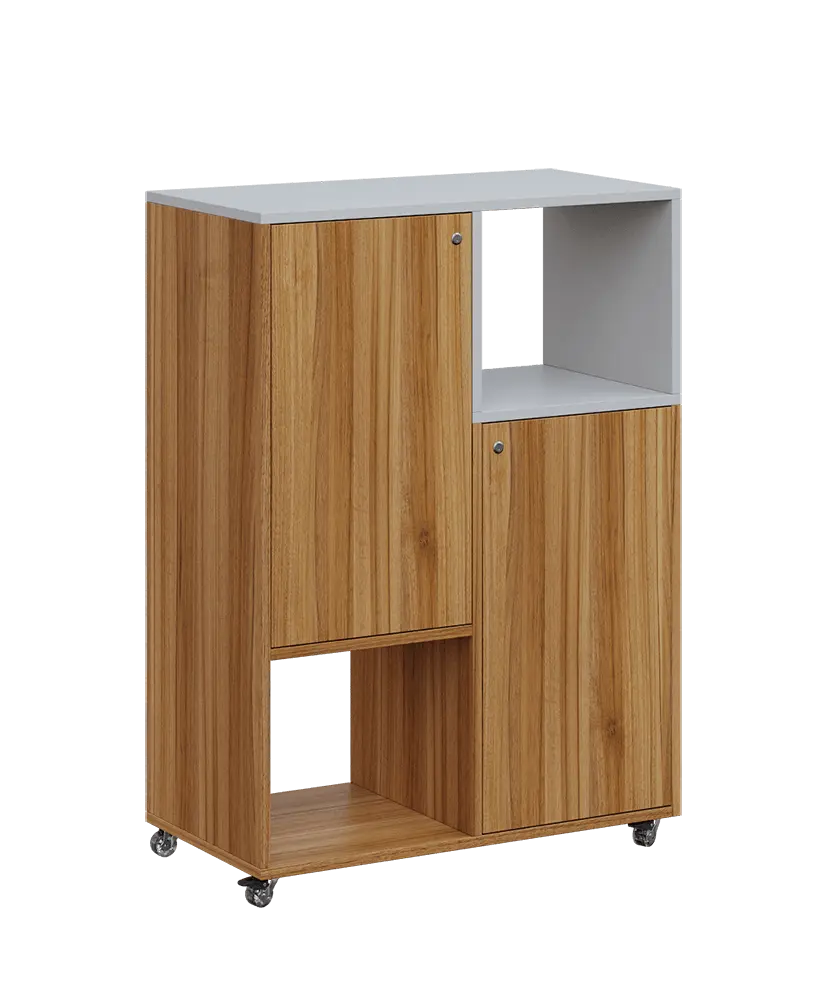 AERO 34 P kancelářská skříň, 2-dveřová/4 niky, pravá, 1100x800x400, kolečka, šedá/ořech světlý