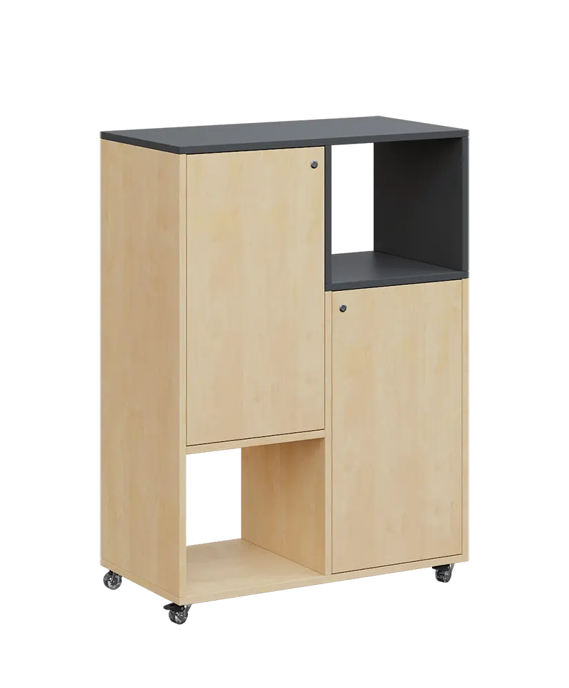 AERO 34 P kancelářská skříň, 2-dveřová/4 niky, pravá, 1100x800x400, kolečka, antracit/bříza irská