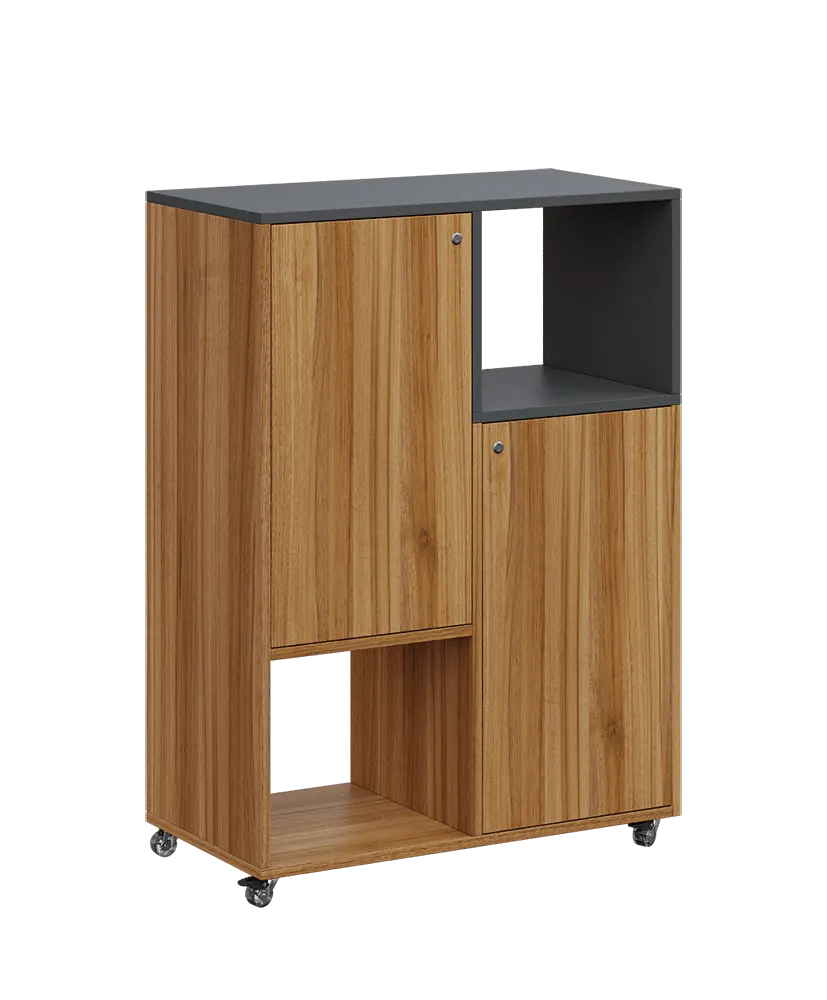 AERO 34 P kancelářská skříň, 2-dveřová/4 niky, pravá, 1100x800x400, kolečka, antracit/ořech světlý