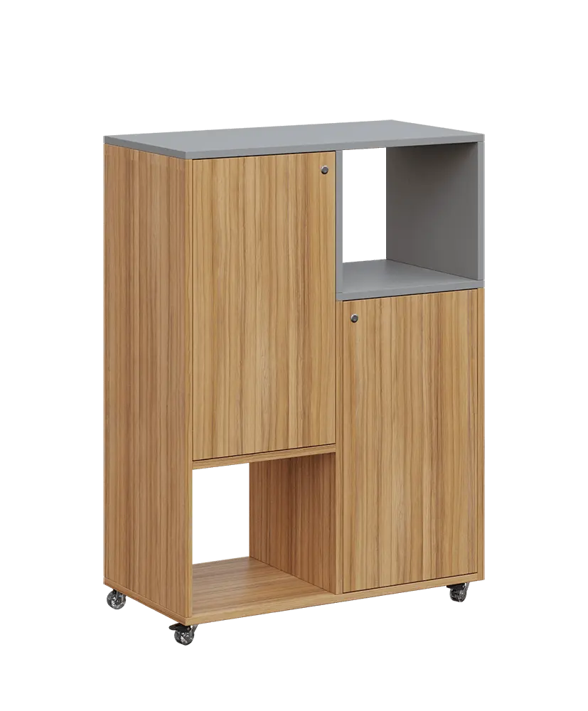 AERO 34 P kancelářská skříň, 2-dveřová/4 niky, pravá, 1100x800x400, kolečka, chinchilla šedá/coco bolo