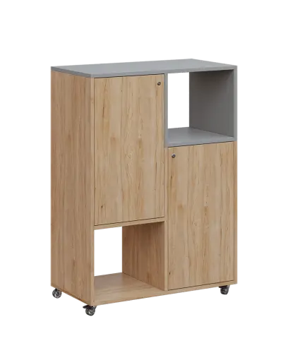 AERO 34 P kancelářská skříň, 2-dveřová/4 niky, pravá, 1100x800x400, kolečka, chinchilla šedá/dub hickory