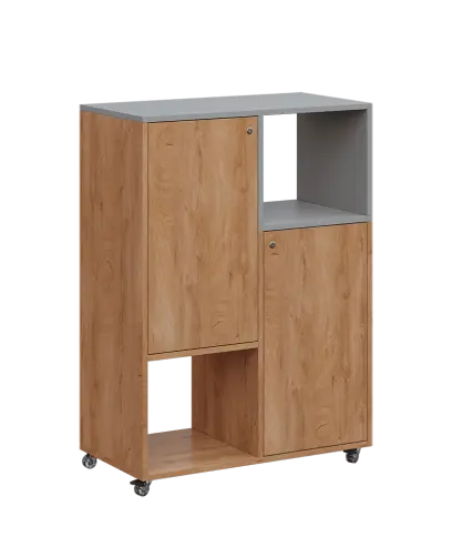 AERO 34 P kancelářská skříň, 2-dveřová/4 niky, pravá, 1100x800x400, kolečka, chinchilla šedá/dub klasik