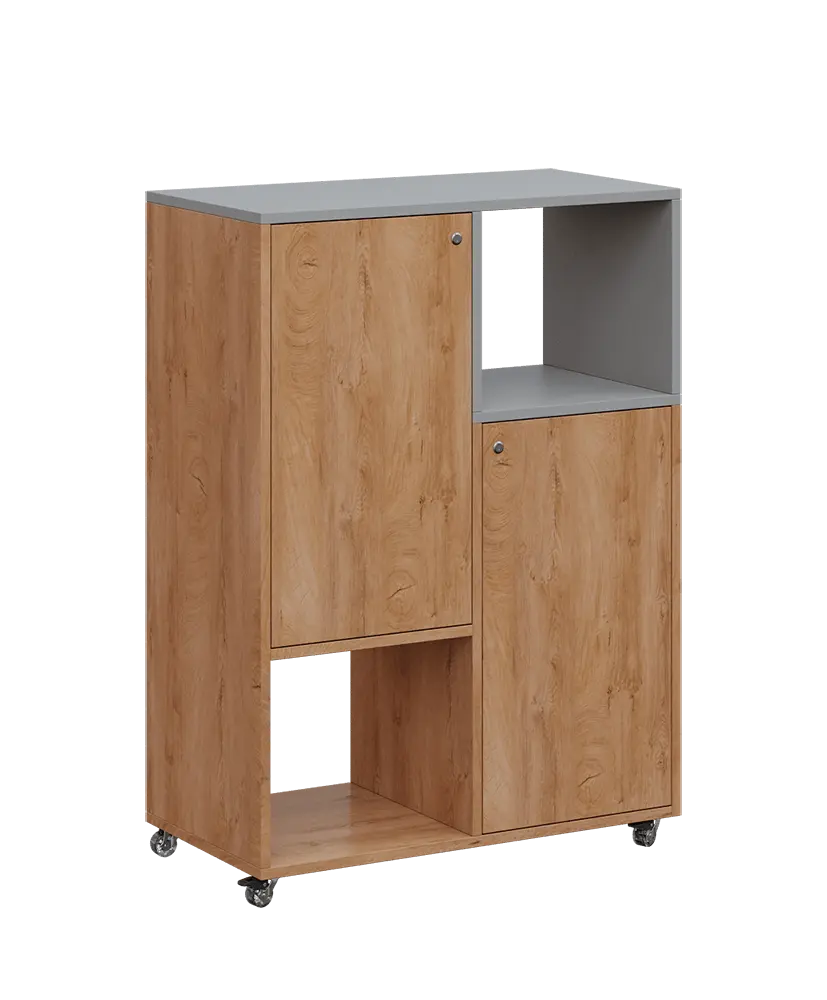 AERO 34 P kancelářská skříň, 2-dveřová/4 niky, pravá, 1100x800x400, kolečka, chinchilla šedá/dub klasik