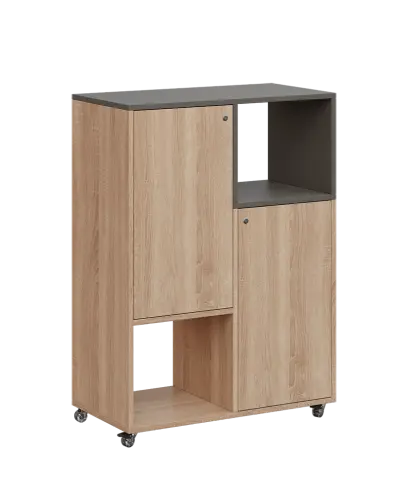 AERO 34 P kancelářská skříň, 2-dveřová/4 niky, pravá, 1100x800x400, kolečka, lávově šedá/dub bardolino