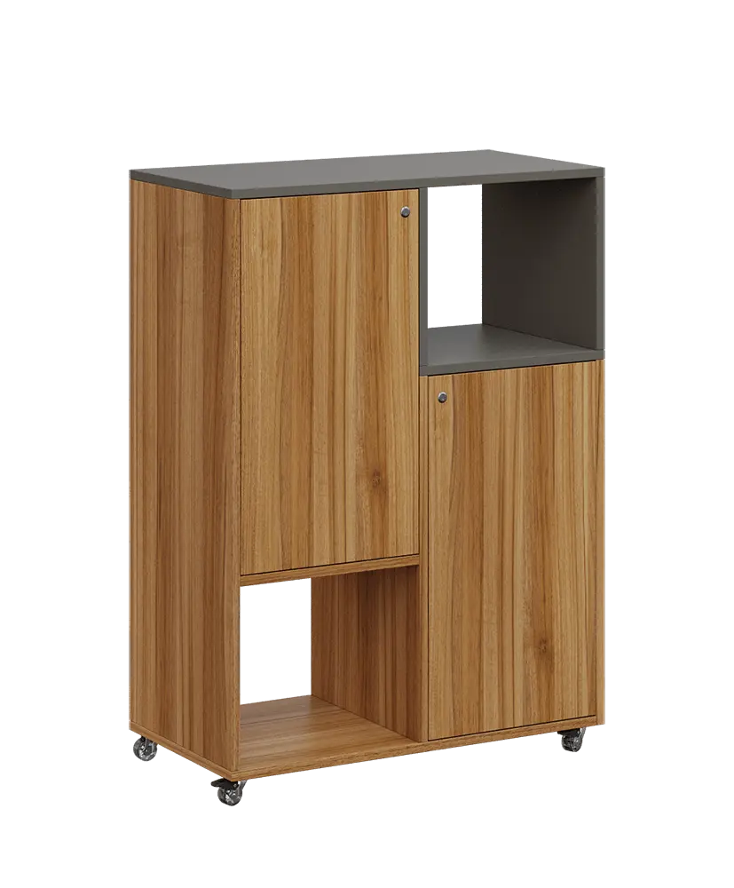 AERO 34 P kancelářská skříň, 2-dveřová/4 niky, pravá, 1100x800x400, kolečka, lávově šedá/ořech světlý