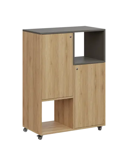 AERO 34 P kancelářská skříň, 2-dveřová/4 niky, pravá, 1100x800x400, kolečka, lávově šedá/dub fjord