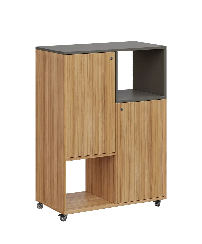 AERO 34 P kancelářská skříň, 2-dveřová/4 niky, pravá, 1100x800x400, kolečka, lávově šedá/coco bolo