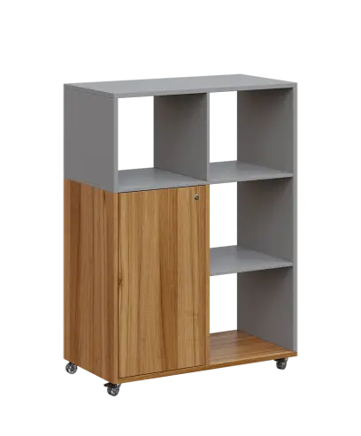 AERO 33 P kancelářská skříň, 1-dveřová/4 niky, pravá, 1100x800x400, kolečka, chinchilla šedá/ořech s AERO 33 P kancelářská skříň, 1-dveřová/4 niky, pravá, 1100x800x400, kolečka, chinchilla šedá/ořech světlý