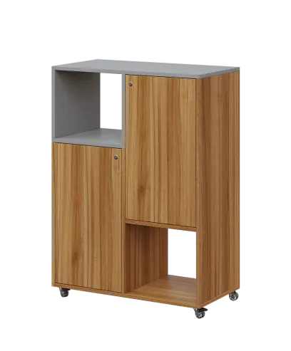 AERO 34 L kancelářská skříň, 2-dveřová/4 niky, levá, 1100x800x400, kolečka, lávově šedá/ořech světlý