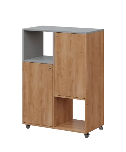 AERO 34 L kancelářská skříň, 2-dveřová/4 niky, levá, 1100x800x400, kolečka, lávově šedá/dub klasik