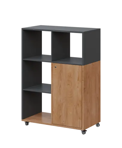 AERO 33 L kancelářská skříň, 1-dveřová/4 niky, levá, 1100x800x400, kolečka, antracit/dub klasik