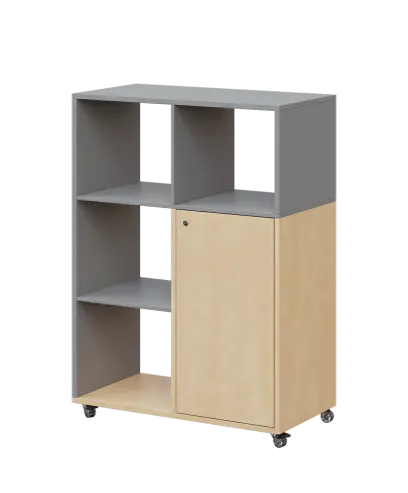 AERO 33 L kancelářská skříň, 1-dveřová/4 niky, levá, 1100x800x400, kolečka, chinchilla šedá/bříza irská