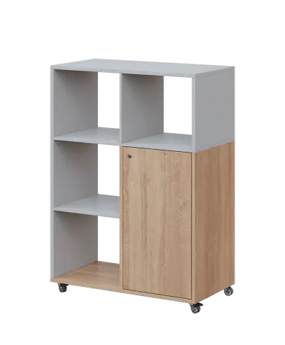 AERO 33 L kancelářská skříň, 1-dveřová/4 niky, levá, 1100x800x400, kolečka, chinchilla šedá/dub bardolino