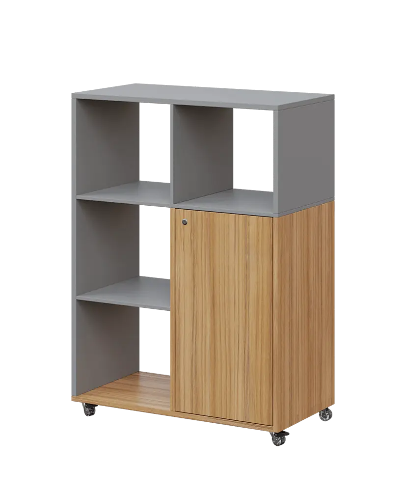 AERO 33 L kancelářská skříň, 1-dveřová/4 niky, levá, 1100x800x400, kolečka, chinchilla šedá/coco bolo