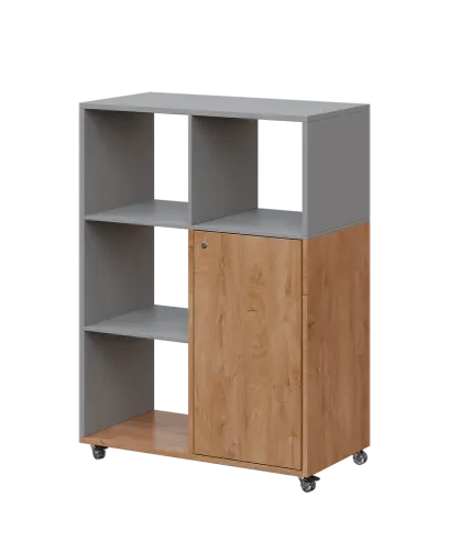 AERO 33 L kancelářská skříň, 1-dveřová/4 niky, levá, 1100x800x400, kolečka, chinchilla šedá/dub klasik