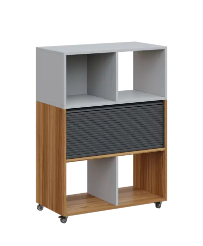 AERO 35 kancelářská skříň, roletková/4 niky, 1100x800x400, kolečka, šedá/ořech světlý AERO 35 kancelářská skříň, roletková/4 niky, 1100x800x400, kolečka, šedá/ořech světlý