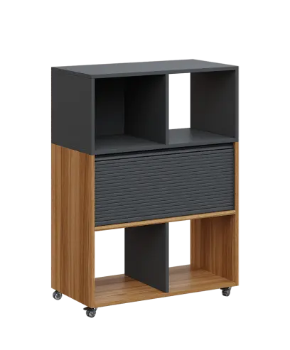 AERO 35 kancelářská skříň, roletková/4 niky, 1100x800x400, kolečka, antracit/ořech světlý AERO 35 kancelářská skříň, roletková/4 niky, 1100x800x400, kolečka, antracit/ořech světlý