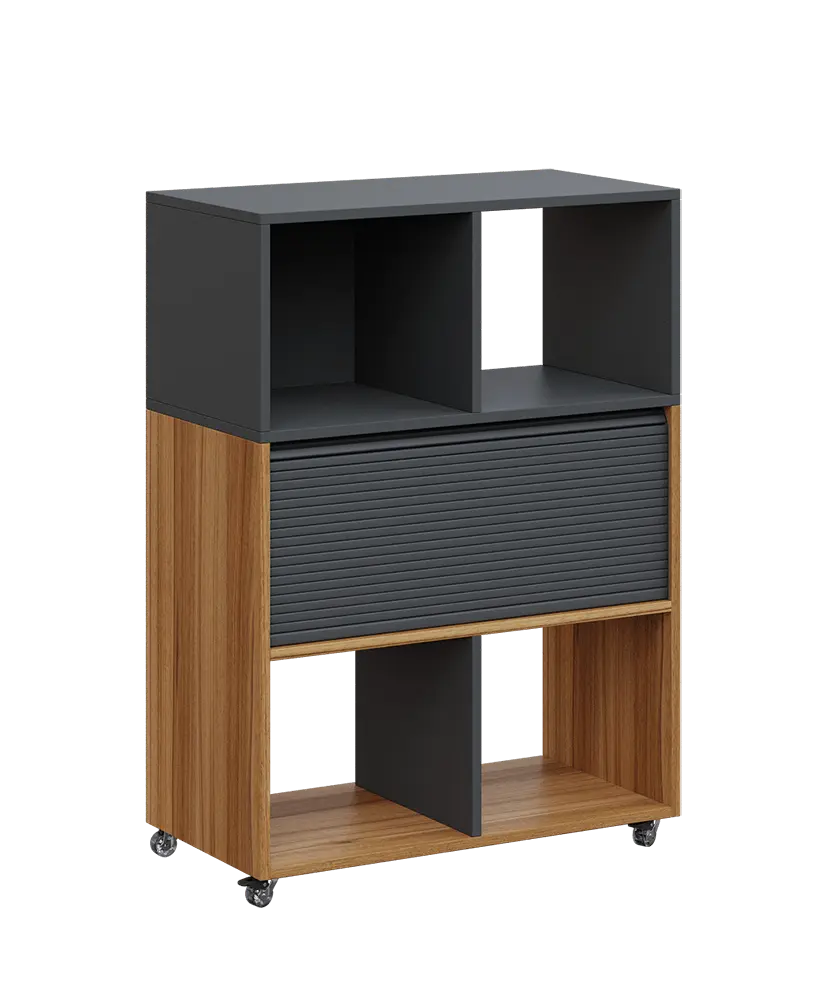 AERO 35 kancelářská skříň, roletková/4 niky, 1100x800x400, kolečka, antracit/ořech světlý