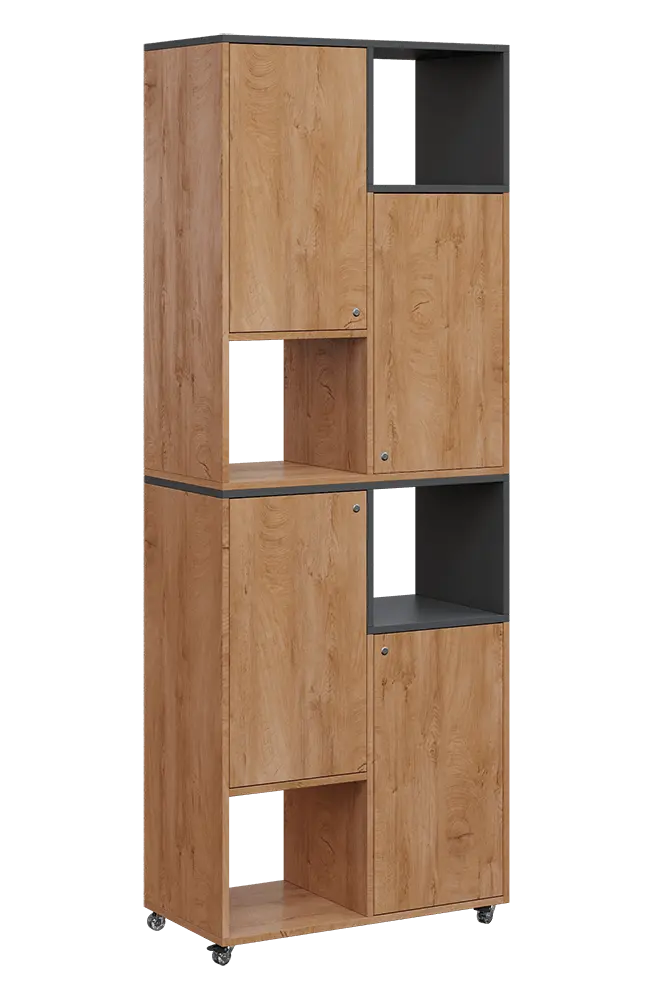 AERO 42 P kancelářská skříň, 4-dveřová/4 niky, pravá, 2150x800x400, kolečka, antracit/dub klasik