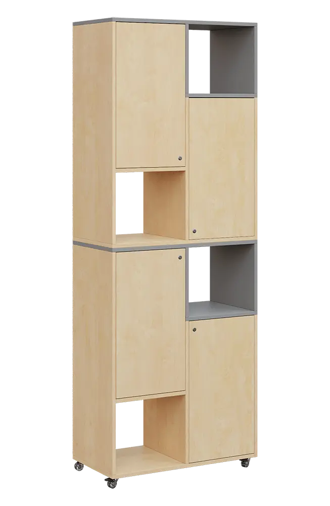 AERO 42 P kancelářská skříň, 4-dveřová/4 niky, pravá, 2150x800x400, kolečka, chinchilla šedá/bříza irská