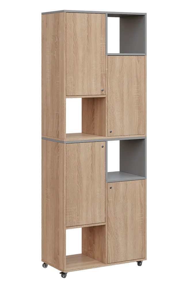 AERO 42 P kancelářská skříň, 4-dveřová/4 niky, pravá, 2150x800x400, kolečka, chinchilla šedá/dub bardolino