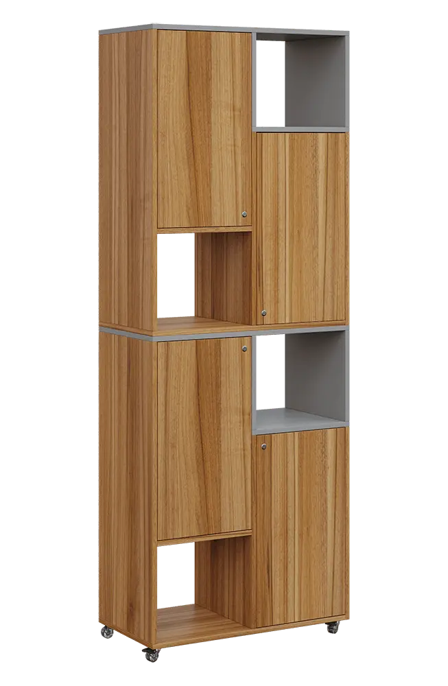 AERO 42 P kancelářská skříň, 4-dveřová/4 niky, pravá, 2150x800x400, kolečka, chinchilla šedá/ořech světlý