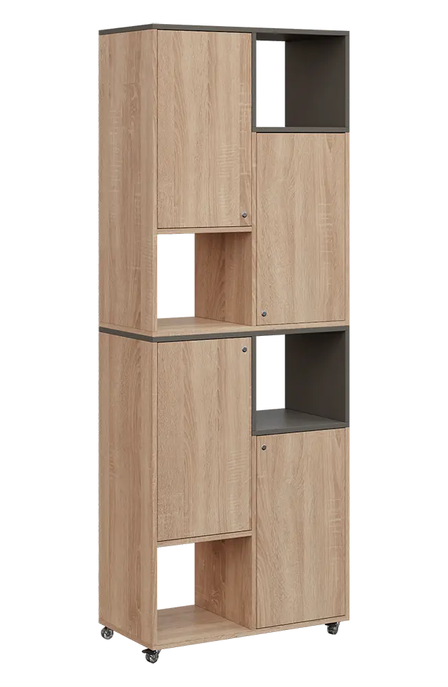 AERO 42 P kancelářská skříň, 4-dveřová/4 niky, pravá, 2150x800x400, kolečka, lávově šedá/dub bardolino