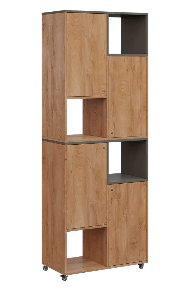 AERO 42 P kancelářská skříň, 4-dveřová/4 niky, pravá, 2150x800x400, kolečka, lávově šedá/dub klasik