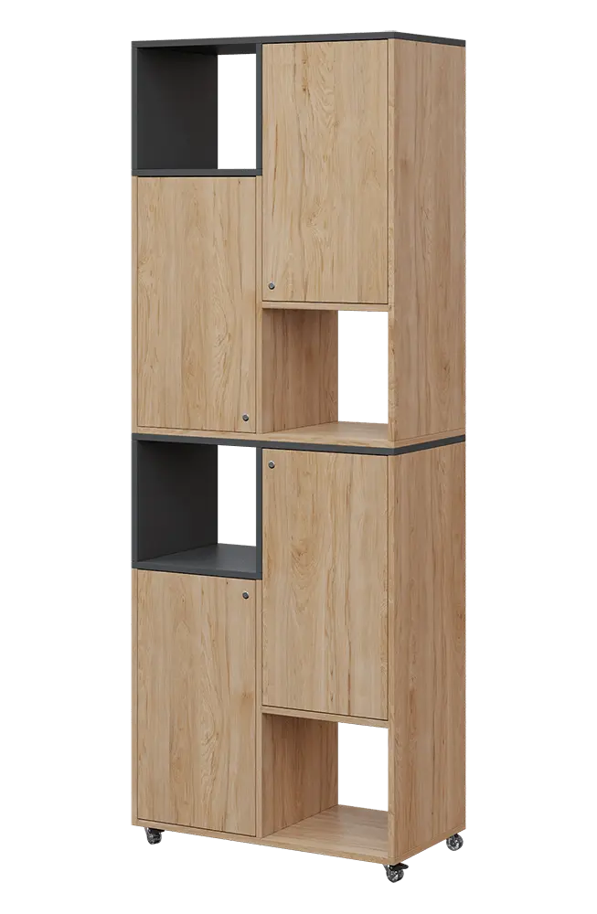 AERO 42 L kancelářská skříň, 4-dveřová/4 niky, levá, 2150x800x400, kolečka, antracit/dub hickory