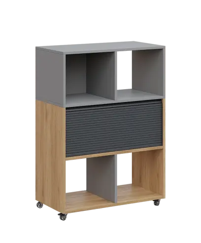 AERO 35 kancelářská skříň, roletková/4 niky, 1100x800x400, kolečka, chinchilla šedá/dub fjord AERO 35 kancelářská skříň, roletková/4 niky, 1100x800x400, kolečka, chinchilla šedá/dub fjord