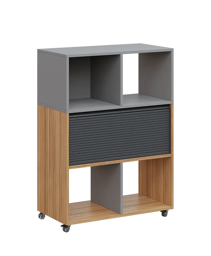 AERO 35 kancelářská skříň, roletková/4 niky, 1100x800x400, kolečka, chinchilla šedá/coco bolo