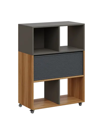 AERO 35 kancelářská skříň, roletková/4 niky, 1100x800x400, kolečka, lávově šedá/ořech světlý AERO 35 kancelářská skříň, roletková/4 niky, 1100x800x400, kolečka, lávově šedá/ořech světlý