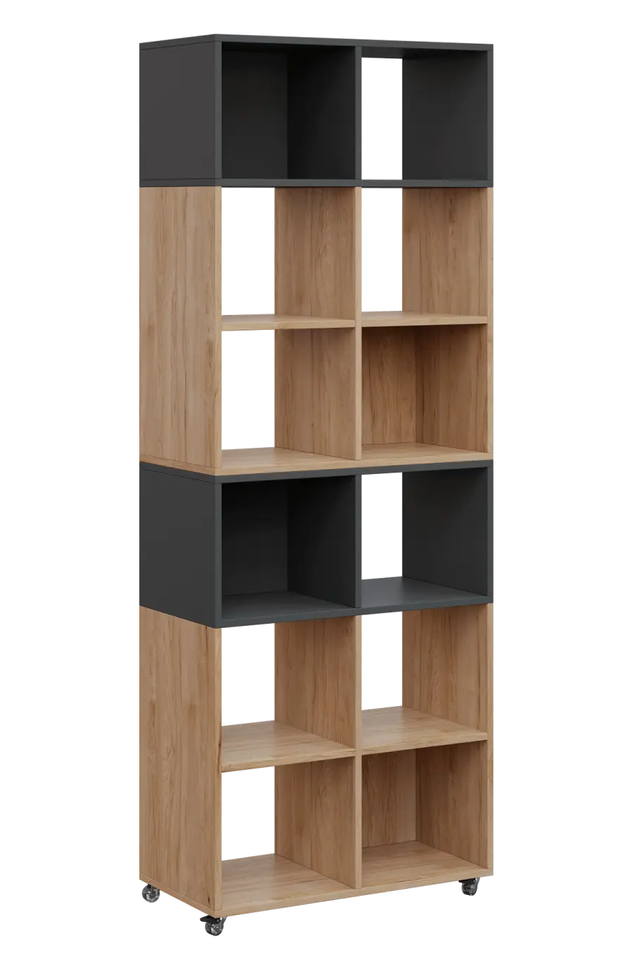 AERO 41 kancelářská skříň, otevřená, 2150x800x400, kolečka, platinově antracit/dub hickory