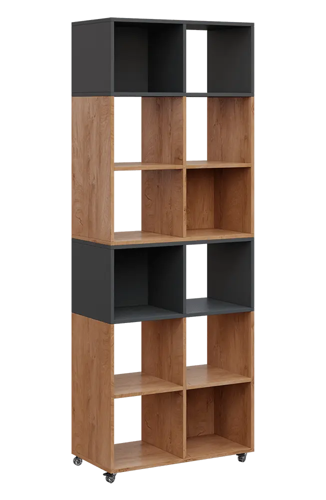 AERO 41 kancelářská skříň, otevřená, 2150x800x400, kolečka, platinově antracit/dub klasik