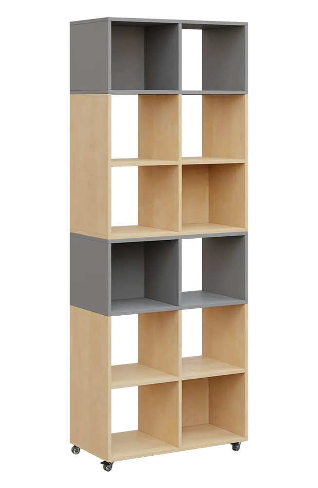 AERO 41 kancelářská skříň, otevřená, 2150x800x400, kolečka, platinově chinchilla šedá/bříza irská