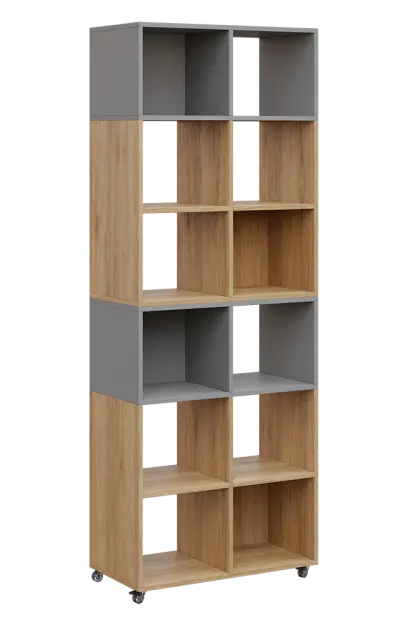 AERO 41 kancelářská skříň, otevřená, 2150x800x400, kolečka, platinově chinchilla šedá/dub fjord