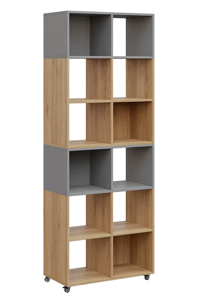 AERO 41 kancelářská skříň, otevřená, 2150x800x400, kolečka, platinově chinchilla šedá/dub fjord