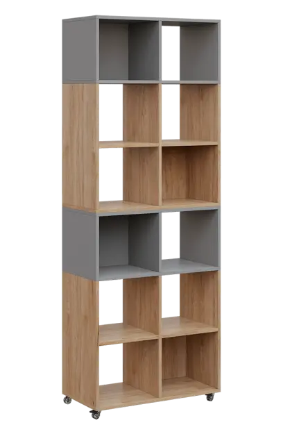 AERO 41 kancelářská skříň, otevřená, 2150x800x400, kolečka, platinově chinchilla šedá/dub hickory