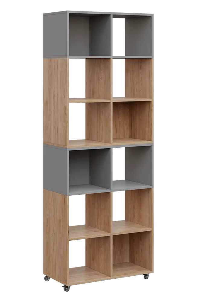 AERO 41 kancelářská skříň, otevřená, 2150x800x400, kolečka, platinově chinchilla šedá/dub hickory