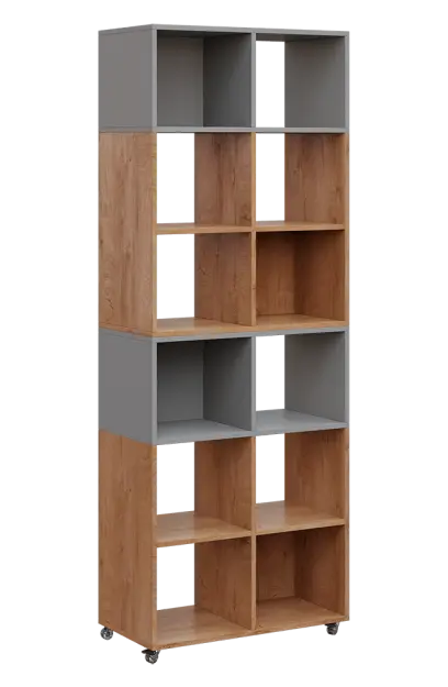 AERO 41 kancelářská skříň, otevřená, 2150x800x400, kolečka, platinově chinchilla šedá/dub klasik