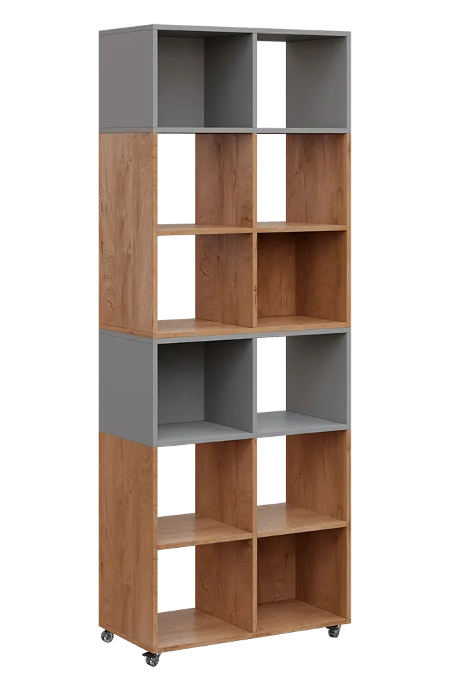 AERO 41 kancelářská skříň, otevřená, 2150x800x400, kolečka, platinově chinchilla šedá/dub klasik