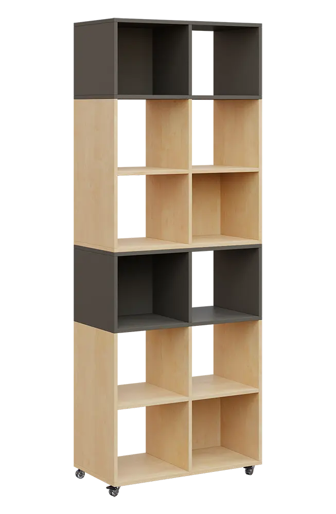 AERO 41 kancelářská skříň, otevřená, 2150x800x400, kolečka, platinově lávově šedá/bříza irská