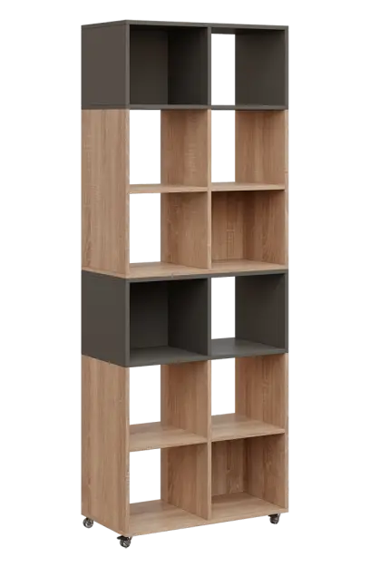 AERO 41 kancelářská skříň, otevřená, 2150x800x400, kolečka, platinově lávově šedá/dub bardolino