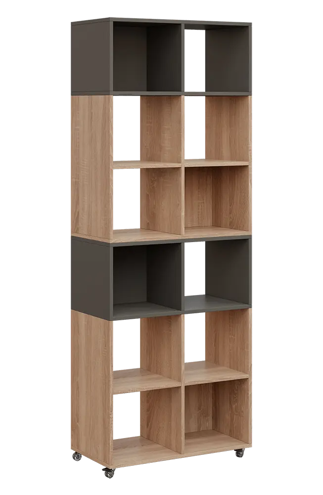 AERO 41 kancelářská skříň, otevřená, 2150x800x400, kolečka, platinově lávově šedá/dub bardolino