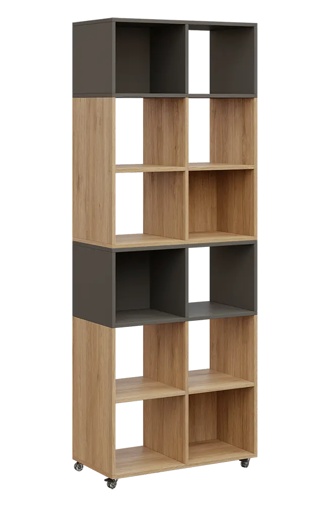 AERO 41 kancelářská skříň, otevřená, 2150x800x400, kolečka, platinově lávově šedá/dub fjord