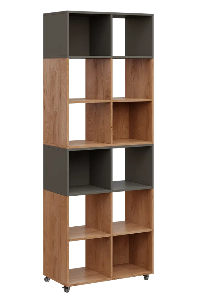 AERO 41 kancelářská skříň, otevřená, 2150x800x400, kolečka, platinově lávově šedá/dub klasik