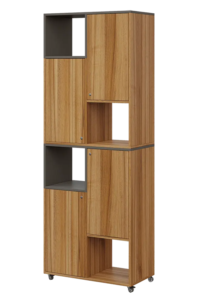 AERO 42 L kancelářská skříň, 4-dveřová/4 niky, levá, 2150x800x400, kolečka, lávově šedá/ořech světlý