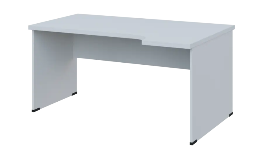 SIRL 38 - 164 stůl kancelářský, rohový, pravý, dřevěná podnož, deska 36 mm, široký 1600 mm, bílá
