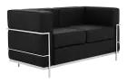 PALLADIO - 2, 2-místná pohovka, rám z nerez oceli, koženka černá