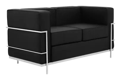 PALLADIO - 2, 2-místná pohovka, rám z nerez oceli, koženka černá